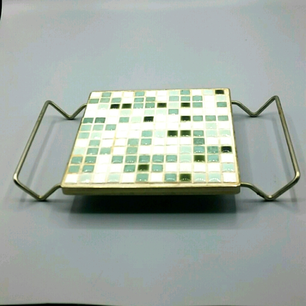 Vintage Mosaic Tile Trivet on Wire Rack, MCM Decor